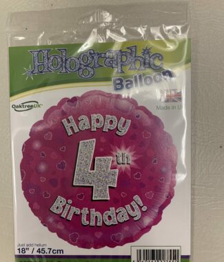 Pink Number 4 Foil Balloon