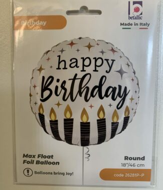 Happy Bday White/Black Candle 18inch