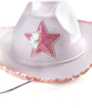Cowgirl Hat Star White Pink Sequin