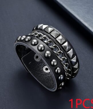 Punk Style PU Leather Bracelet, Unisex with Metal Studs