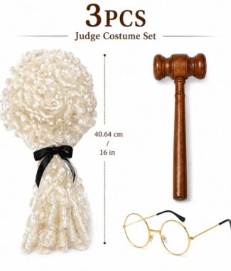 3pcs Judge / Lawyer Set - wig, gavel, glasses