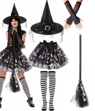 5pcs Women's Halloween Witch Costume Set