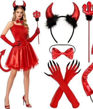 Women's Red Devil Halloween Costume Accessory 5pcs Set
